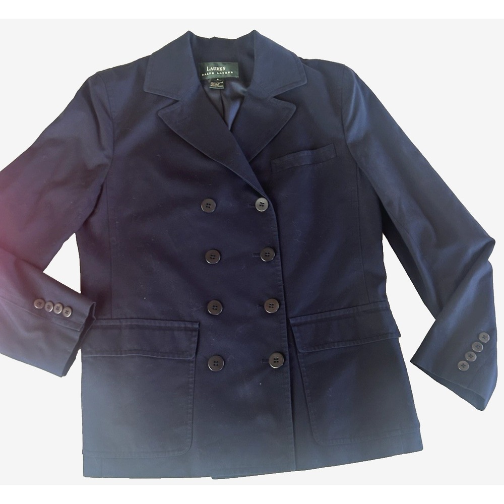 Lauren by Ralph Lauren double breasted classic navy cotton Blazer size 8
